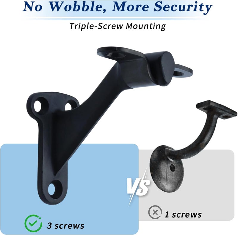 YANYUCB 3''Handrail Brackets,304 Stainless Steel Matte Black Handrail Stair Brackets,Heavy Duty Support Hardware for Stairways,Home or Office Staircase Hand Rail Bracket with Screws(3 Pack) - Image 5